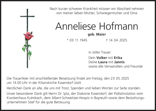 Anzeige von Anneliese Hofmann von MGO