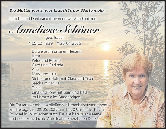 Anzeige von Anneliese Schöner von MGO