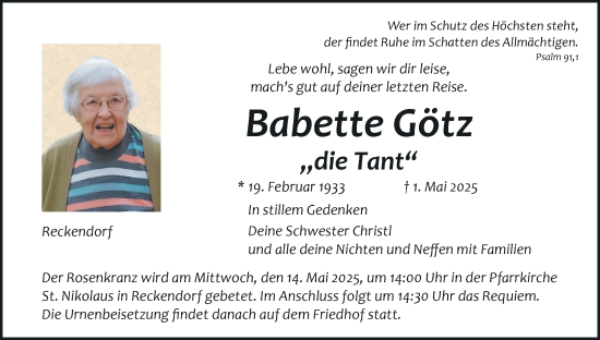 Anzeige von Babette Götz von MGO