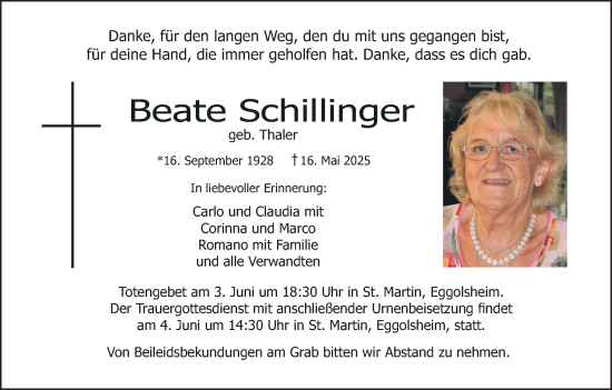 Anzeige von Beate Schillinger von MGO