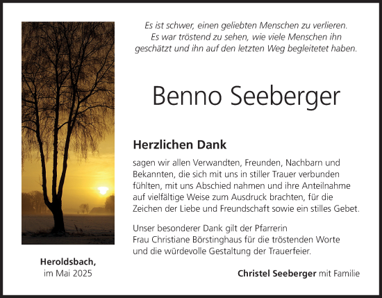 Anzeige von Benno Seeberger von MGO