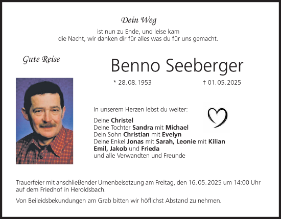 Anzeige von Benno Seeberger von MGO