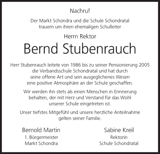 Anzeige von Bernd Stubenrauch von MGO
