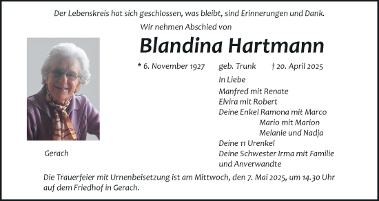 Anzeige von Blandina Hartmann von MGO