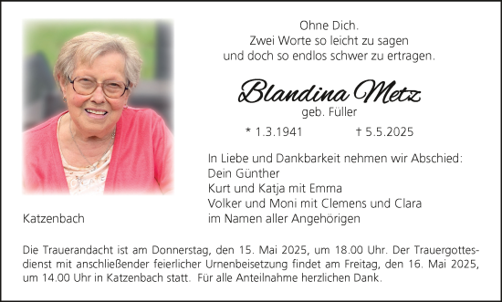 Anzeige von Blandina Metz von MGO