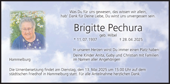 Anzeige von Brigitte Pechura von MGO