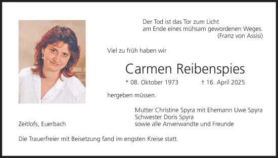 Anzeige von Carmen Reibenspies von MGO