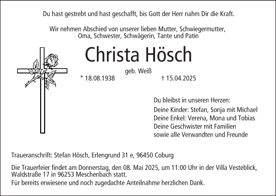 Anzeige von Christa Hösch von MGO