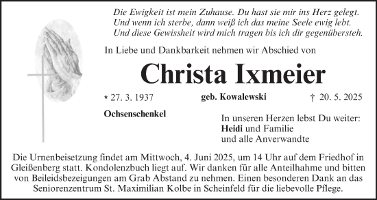 Anzeige von Christa Ixmeier von MGO