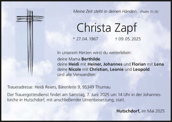 Anzeige von Christa Zapf von MGO