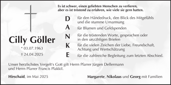 Anzeige von Cilly Göller von MGO