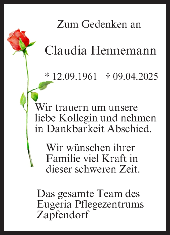 Anzeige von Claudia Hennemann von MGO