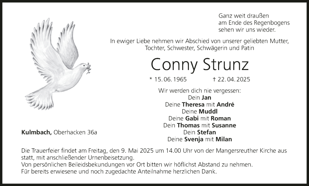  Traueranzeige für Conny Strunz vom 03.05.2025 aus MGO