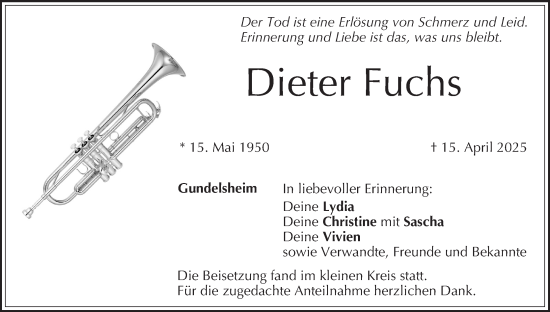 Anzeige von Dieter Fuchs von MGO