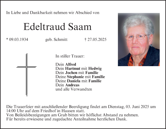 Anzeige von Edeltraud Saam von MGO