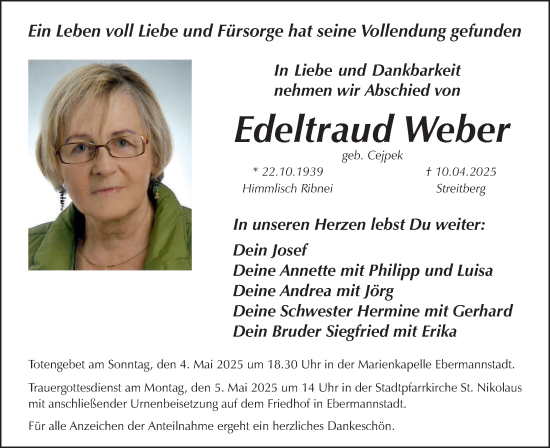 Anzeige von Edeltraud Weber von MGO