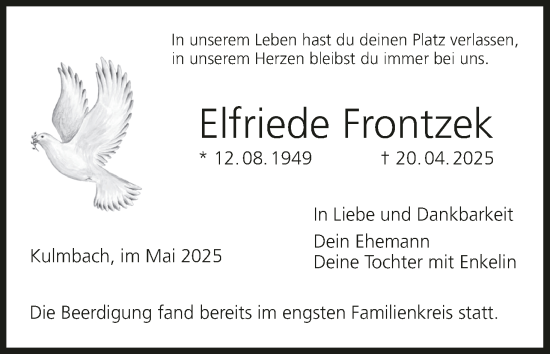 Anzeige von Elfriede Frontzek von MGO