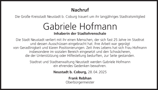 Anzeige von Gabriele Hofmann von MGO