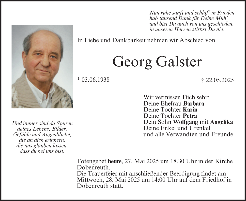  Traueranzeige für Georg Galster vom 27.05.2025 aus MGO