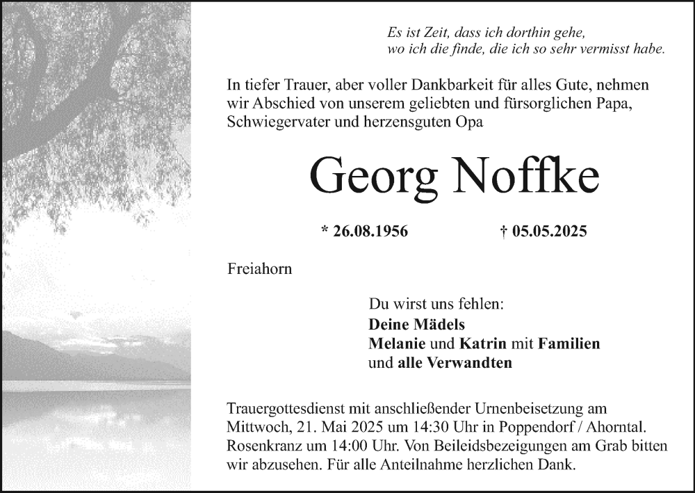 Traueranzeige für Georg Noffke vom 16.05.2025 aus MGO