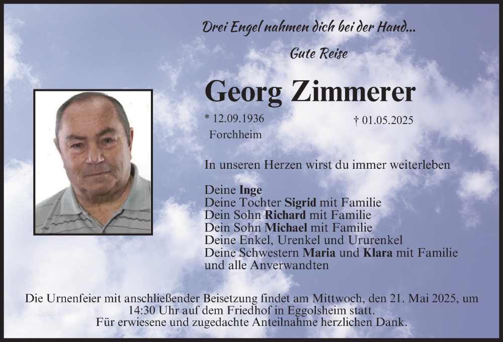  Traueranzeige für Georg Zimmerer vom 20.05.2025 aus MGO