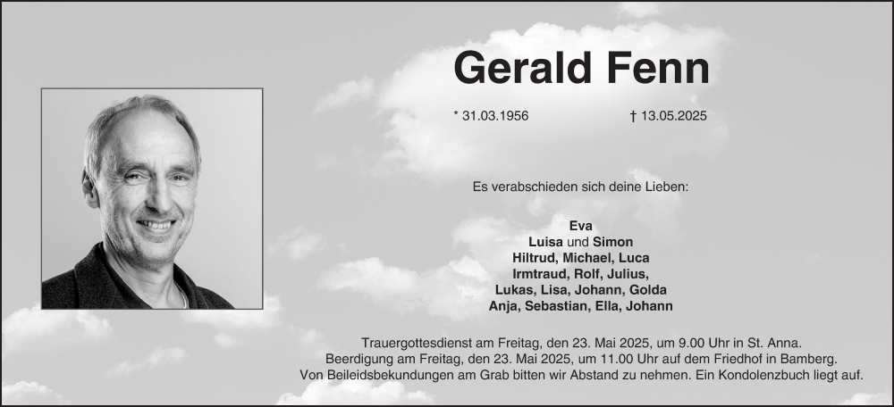 Traueranzeige für Gerald Fenn vom 17.05.2025 aus MGO