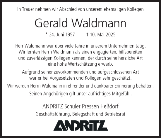 Anzeige von Gerald Waldmann von MGO