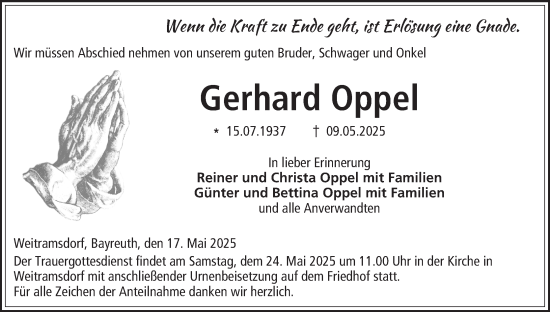 Anzeige von Gerhard Oppel von MGO