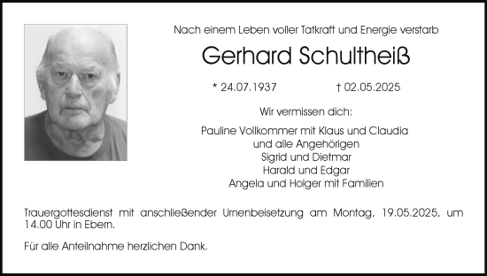 Anzeige von Gerhard Schultheiß von MGO