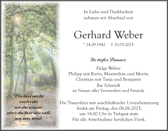 Anzeige von Gerhard Weber von MGO