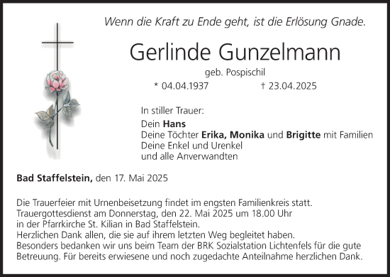 Anzeige von Gerlinde Gunzelmann von MGO