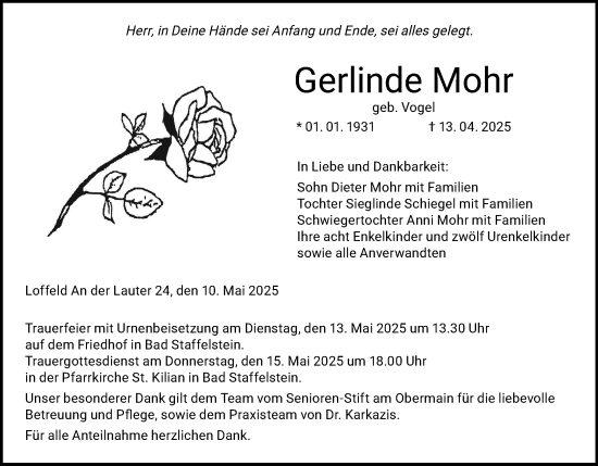 Anzeige von Gerlinde Mohr von MGO