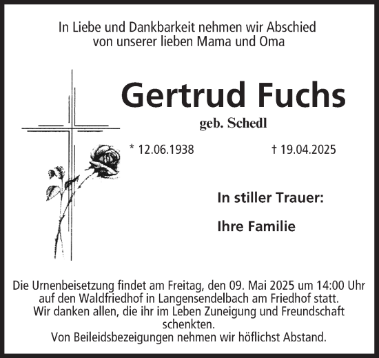 Anzeige von Gertrud Fuchs von MGO