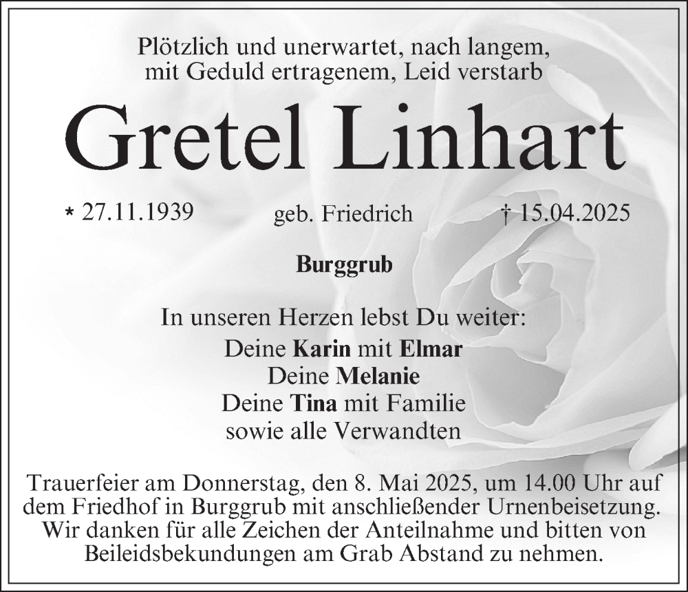  Traueranzeige für Gretel Linhart vom 03.05.2025 aus MGO