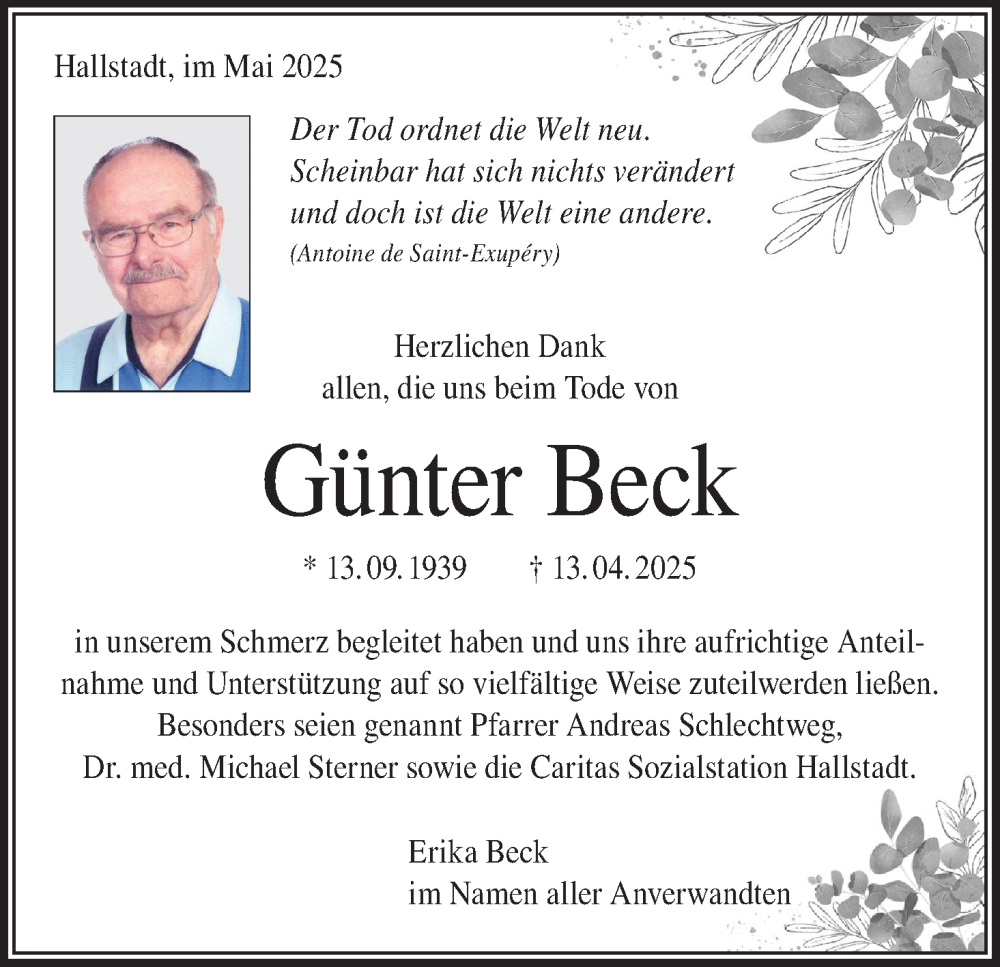  Traueranzeige für Günter Beck vom 10.05.2025 aus MGO