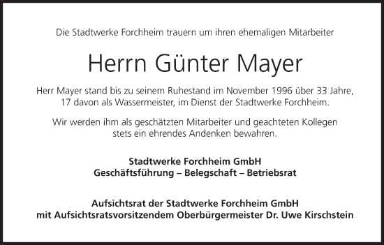 Anzeige von Günter Mayer von MGO
