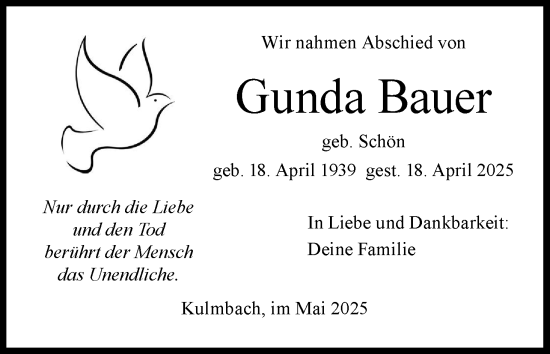 Anzeige von Gunda Bauer von MGO