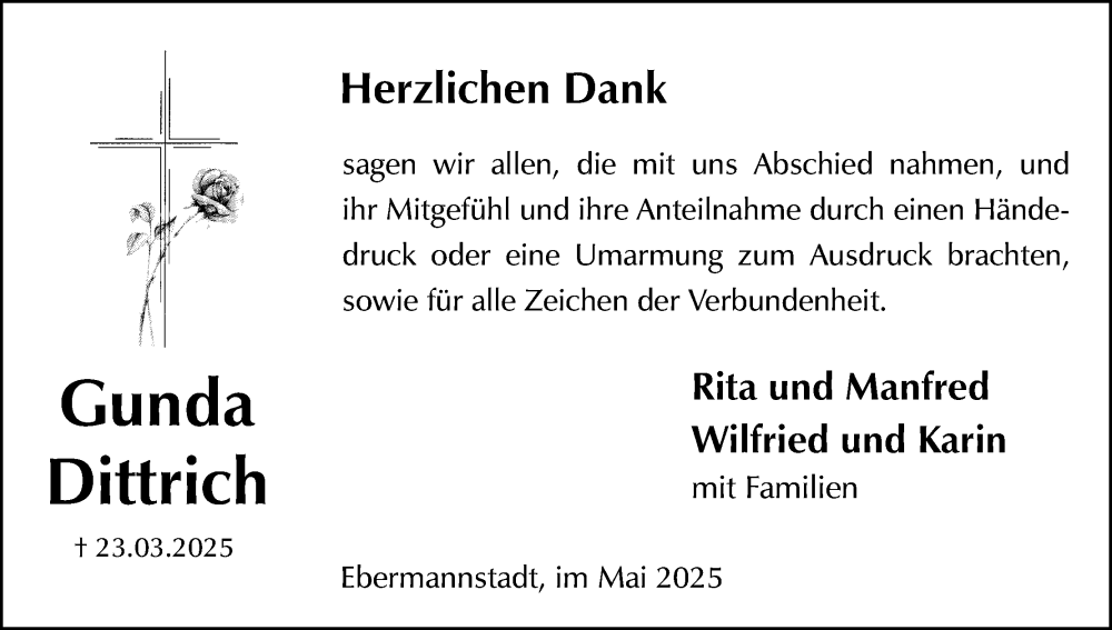  Traueranzeige für Gunda Dittrich vom 10.05.2025 aus MGO