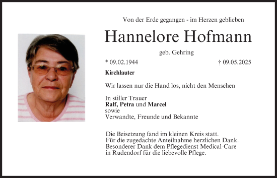 Anzeige von Hannelore Hofmann von MGO