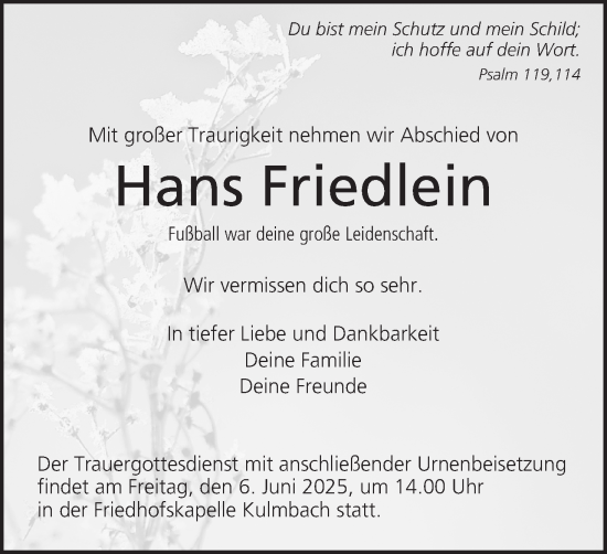 Anzeige von Hans Friedlein von MGO
