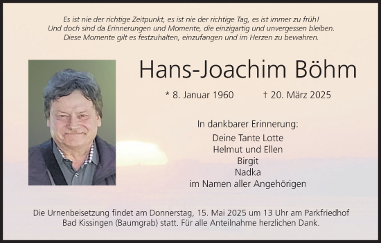 Anzeige von Hans-Joachim Böhm von MGO