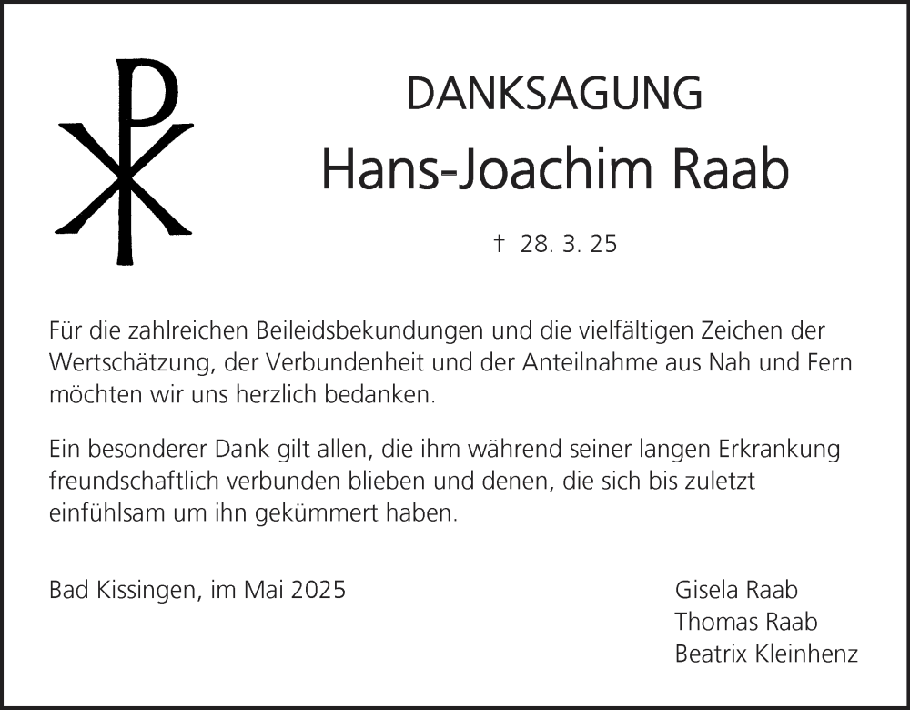  Traueranzeige für Hans-Joachim Raab vom 17.05.2025 aus MGO