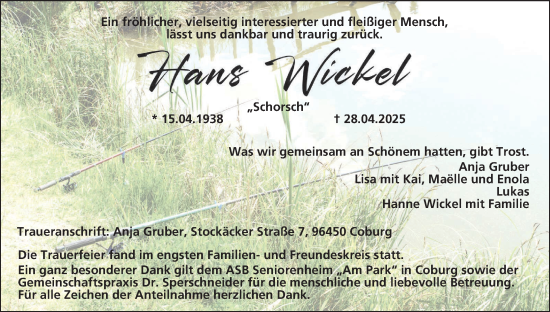 Anzeige von Hans Wickel von MGO
