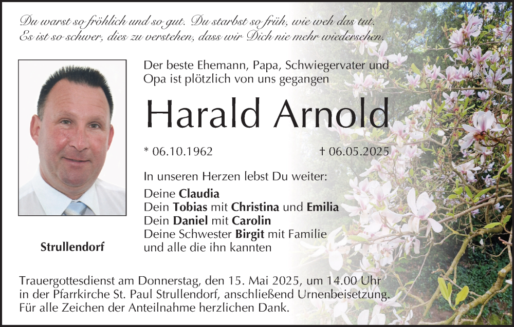  Traueranzeige für Harald Arnold vom 10.05.2025 aus MGO