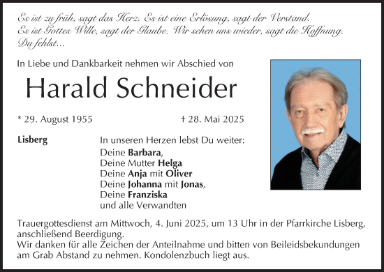 Anzeige von Harald Schneider von MGO