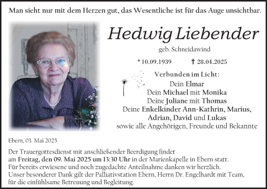 Anzeige von Hedwig Liebender von MGO
