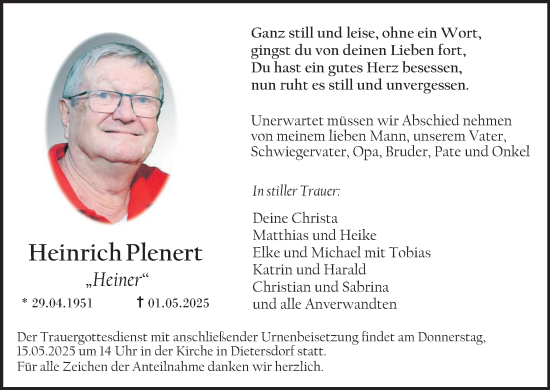 Anzeige von Heinrich Plenert von MGO