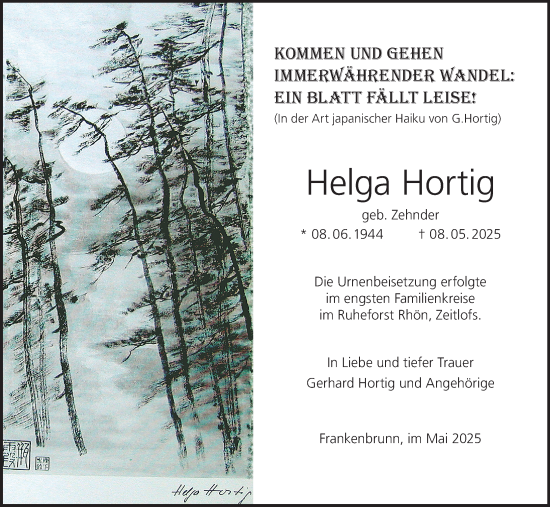 Anzeige von Helga Hortig von MGO