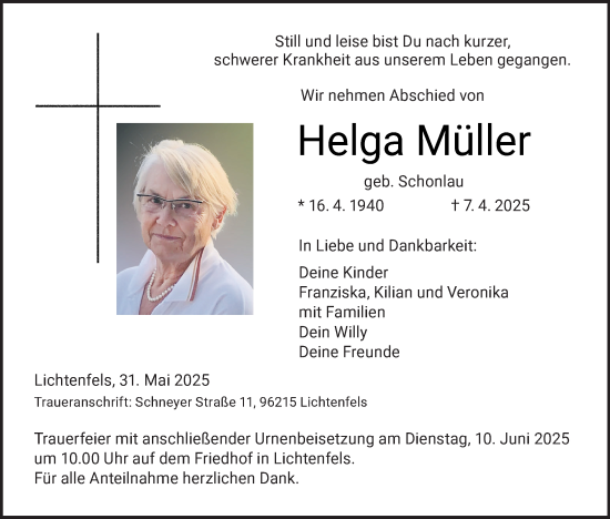 Anzeige von Helga Müller von MGO