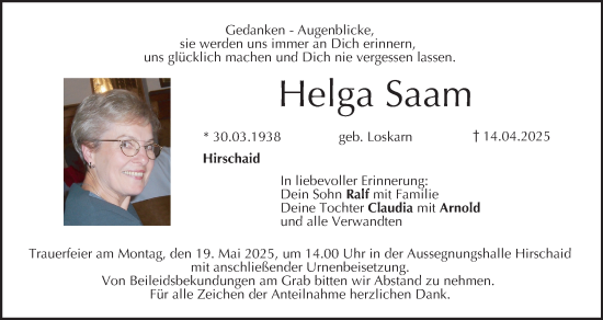 Anzeige von Helga Saam von MGO